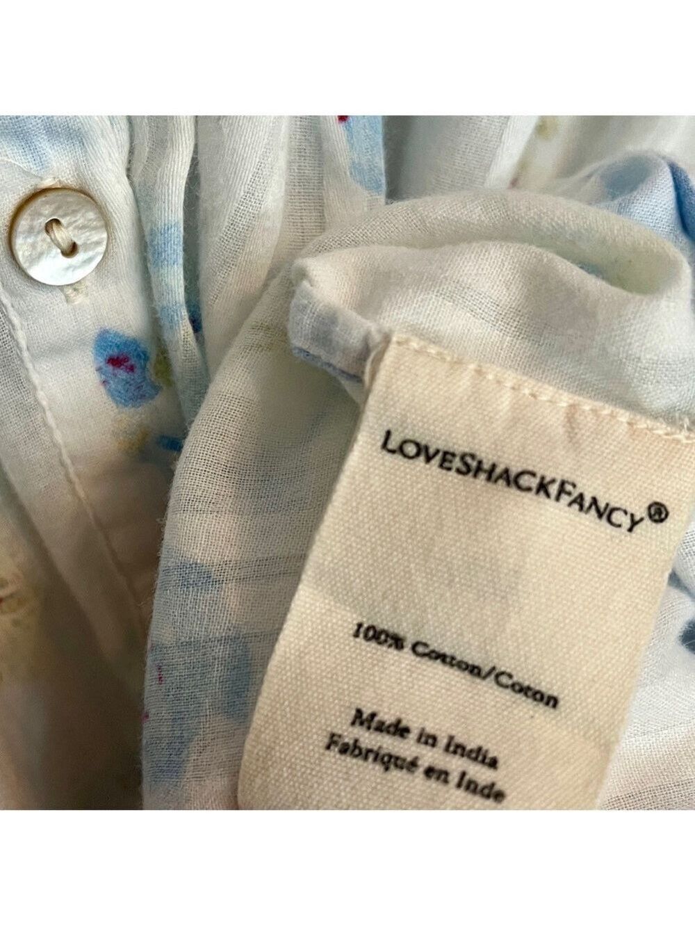 LoveShackFancy Belle Revival Blue Floral Puff Sleeve Cotton Blouse size medium - Picture 5 of 5